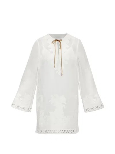 Zimmermann Indra Floral-embroidered Mini Dress In White
