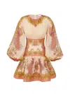 Zimmermann Womens Chartreuse Scarf Floral Indra Floral-print Cotton And Silk-blend Mini Dress Xxs In Multi