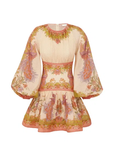 Zimmermann Womens Chartreuse Scarf Floral Indra Floral-print Cotton And Silk-blend Mini Dress Xxs In Multi