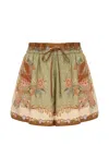 Zimmermann Indra Relaxed Silk Shorts Khaki Scarf Floral In Multi