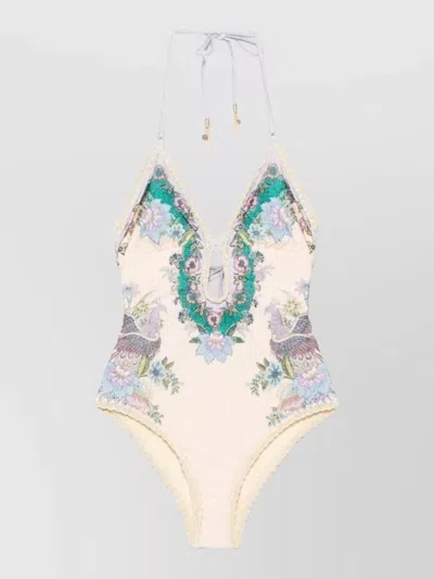 Zimmermann Indra Halter Neck Swimsuit Lace Embroidery In Multi