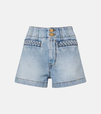 Zimmermann Indra High-rise Denim Shorts In Blue