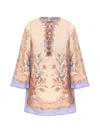 Zimmermann Womens Biscuit Scarf Floral Indra Floral-print Linen Tunic Mini Dress Xs In Multi