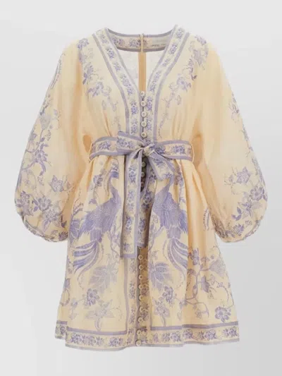 ZIMMERMANN INDRA LINEN DRESS BUTTON WAIST TIE