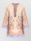 Zimmermann Womens Biscuit Scarf Floral Indra Floral-print Linen Tunic Mini Dress Xs In Multi