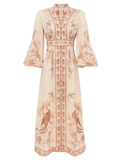 Zimmermann Indra Floral-print Midi Dress In Neutral