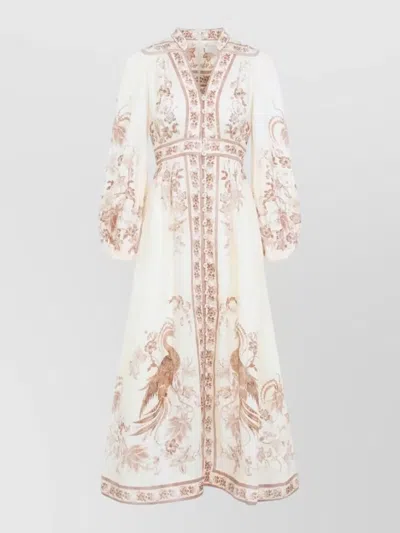 Zimmermann Indra Linen Long Dress Waist Tie In White