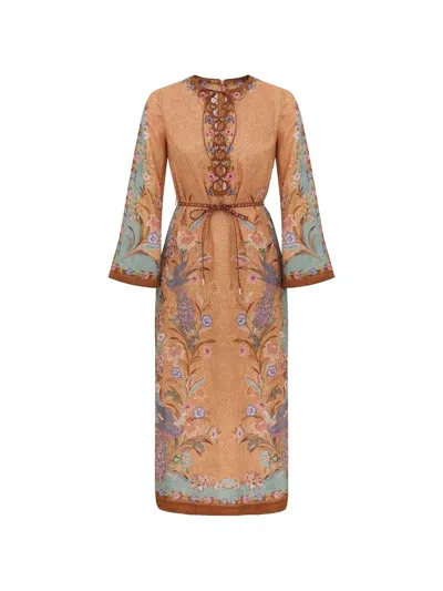 Zimmermann Indra Linen Midi Dress In Brown