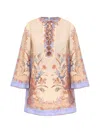 Zimmermann Womens Biscuit Scarf Floral Indra Floral-print Linen Tunic Mini Dress Xs