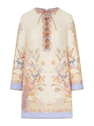 Zimmermann Indra Linen Mini Tunic Dress In Brown