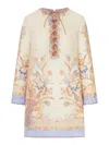 Zimmermann Womens Biscuit Scarf Floral Indra Floral-print Linen Tunic Mini Dress Xs In Neutral