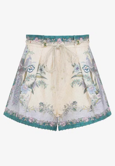 Zimmermann Indra Linen Tuck Shorts In Multi