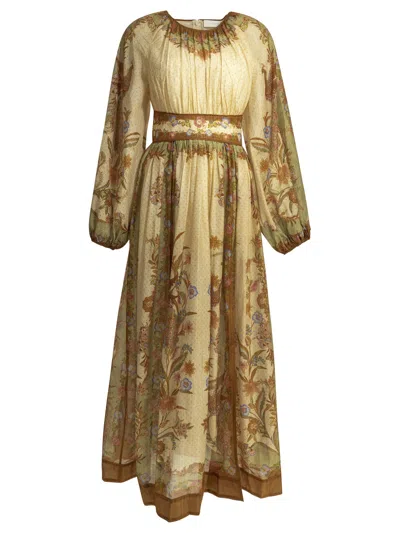 Zimmermann "indra" Long Dress In Gold