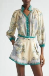 Zimmermann Indra Printed Metallic Cotton And Silk-blend Blouse In Neutral