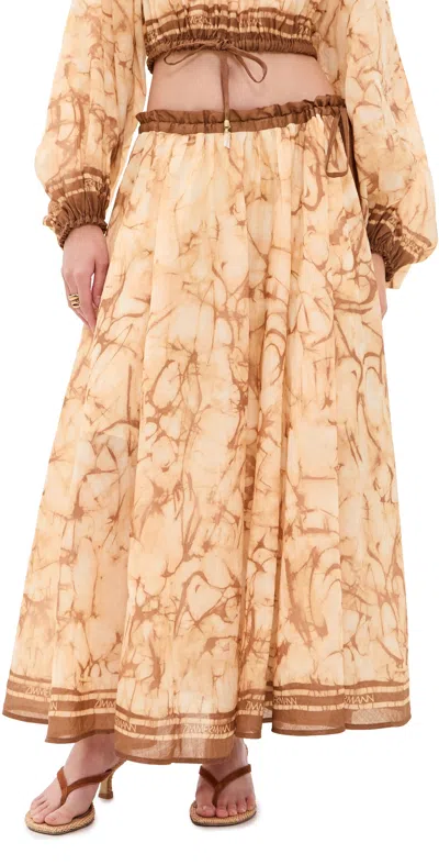 Zimmermann Midi Indra Tie-dye Drawstring Skirt In Neutral