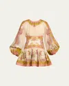 Zimmermann Womens Chartreuse Scarf Floral Indra Floral-print Cotton And Silk-blend Mini Dress Xxs In Brown