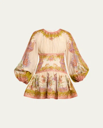 Zimmermann Womens Chartreuse Scarf Floral Indra Floral-print Cotton And Silk-blend Mini Dress Xxs In Multi