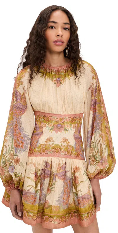 Zimmermann Womens Chartreuse Scarf Floral Indra Floral-print Cotton And Silk-blend Mini Dress Xxs In Multi