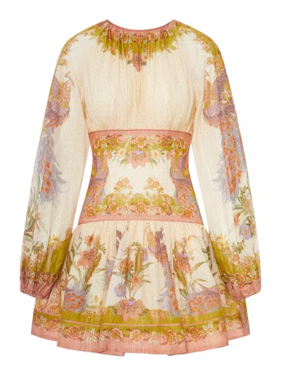 Zimmermann Womens Chartreuse Scarf Floral Indra Floral-print Cotton And Silk-blend Mini Dress Xxs In Multi