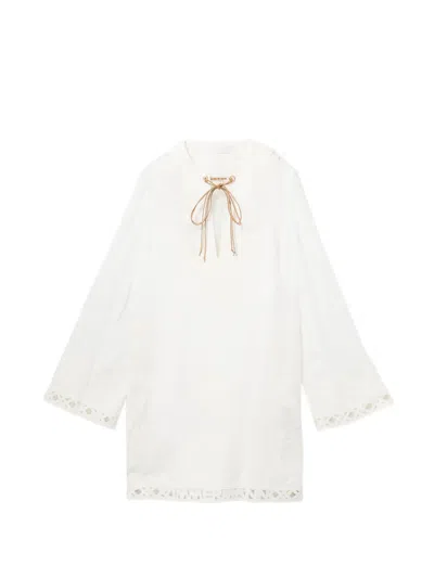 Zimmermann Indra Belted Embroidered Ramie Mini Dress In White