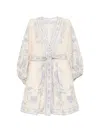 Zimmermann Womens Indra Plunge Linen Mini Dress Cream Lilac Floral In Neutral