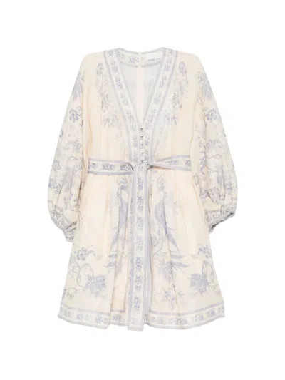 Zimmermann `indra` Mini Dress In Neutral