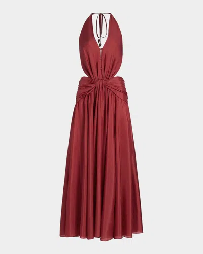 Zimmermann Indra Plunge Halter Maxi Dress In Raspberry