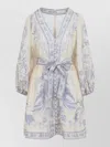 Zimmermann Womens Indra Plunge Linen Mini Dress Cream Lilac Floral In Neutral