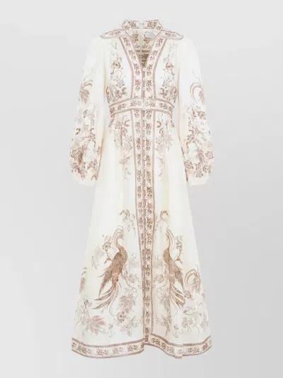 Zimmermann Indra Plunge Midi Dress Floral Print In White