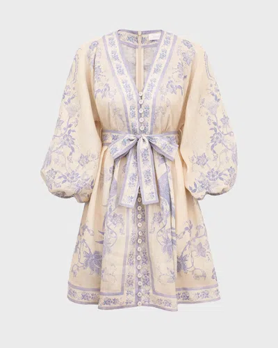Zimmermann Indra Plunge Mini Dress Crem In Neutral