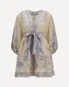 Zimmermann Womens Indra Plunge Linen Mini Dress Cream Lilac Floral In Yellow