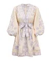 Zimmermann Womens Indra Plunge Linen Mini Dress Cream Lilac Floral In Yellow