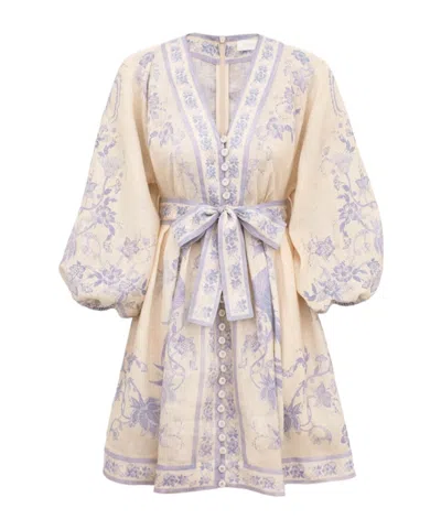 Zimmermann Indra Plunge Mini Dress In Neutral