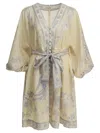 Zimmermann Womens Indra Plunge Linen Mini Dress Cream Lilac Floral In White