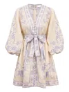 Zimmermann Womens Indra Plunge Linen Mini Dress Cream Lilac Floral In Yellow