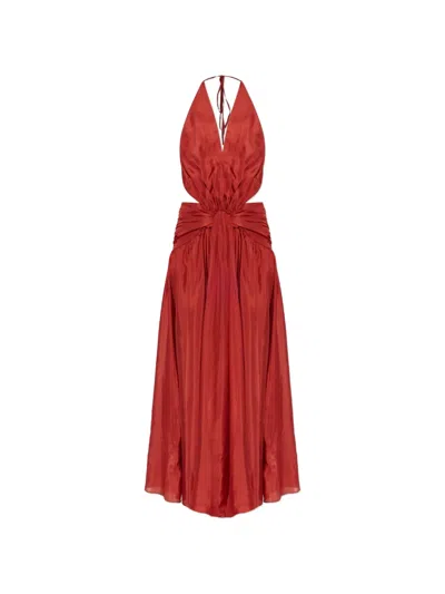 Zimmermann Indra Plunge-neckline Cut-out Maxi Dress In Burgundy