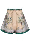 Zimmermann Womens Cream Scarf Floral Indra Tuck Printed Linen Shorts In Multi