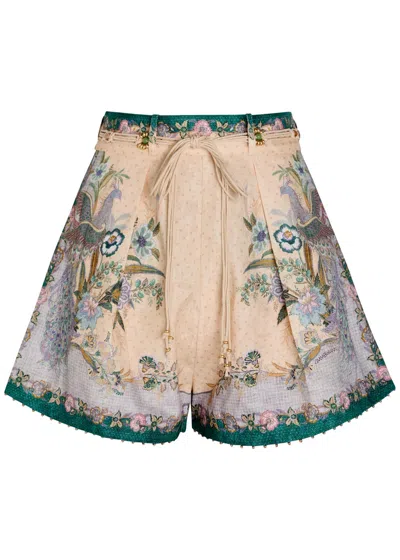 ZIMMERMANN ZIMMERMANN INDRA PRINTED BELTED LINEN SHORTS