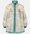 Zimmermann Indra Printed Metallic Cotton And Silk-blend Blouse In Neutral