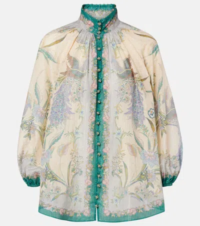 Zimmermann Indra Billow Metallic Cotton And Silk-blend Blouse In Neutral