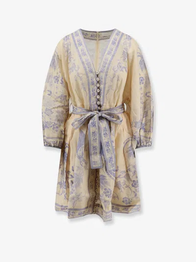 Zimmermann Indra Printed Linen Dress In Sand