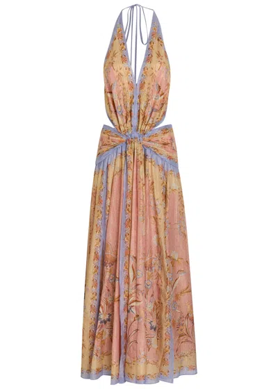 Zimmermann Indra Printed Metallic Cotton And Silk-blend Midi Dress In Multi