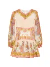 Zimmermann Womens Chartreuse Scarf Floral Indra Floral-print Cotton And Silk-blend Mini Dress Xxs In Brown