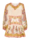 Zimmermann Womens Chartreuse Scarf Floral Indra Floral-print Cotton And Silk-blend Mini Dress In Brown