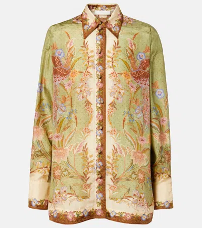 Zimmermann Womens Khaki Scarf Floral Indra Printed Silk Shirt Xs In Multi