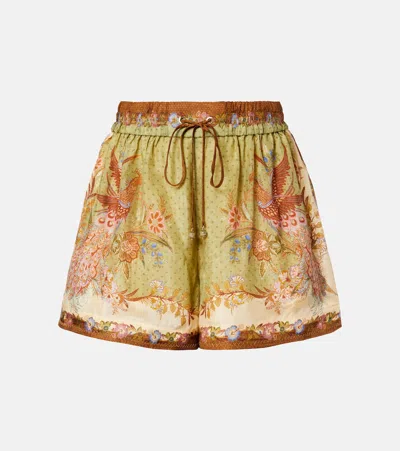 Zimmermann Indra Printed Silk Shorts In Green