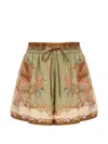 Zimmermann Indra Relaxed Silk Shorts Khaki Scarf Floral In Multi