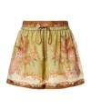 Zimmermann Indra Relaxed Silk Shorts Khaki Scarf Floral In Multi