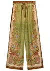 Zimmermann Womens Khaki Scarf Floral Indra Wide-leg Silk Trousers In Green