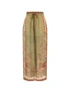 Zimmermann Womens Khaki Scarf Floral Indra Wide-leg Silk Trousers In Green